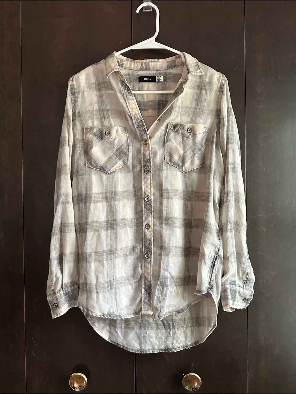 BDG Women's Light Gray Plaid Button-Up Shirt
